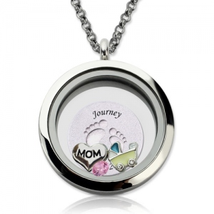 Mother's Day Floating Locket with Baby Feet Charm