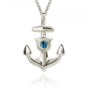 Personalized Anchor Necklace With Birthstone Sterling Silver