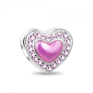 Silver 'Always Love' Light Pink Cubic Zirconia Heart Charm