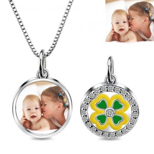 Lucky 4 Leaf Clover Photo Pendant Necklace Sterling Silver