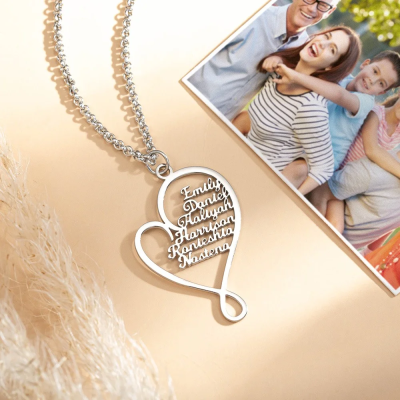 Personalized Heart and Hug Necklace with 1-8 Names, Customized for Moms, Birthday Mother’s Day Gift for Mom Grandma