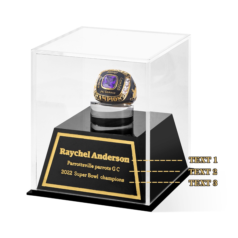 Custom Engraved Championship Ring Display Case Acrylic for Fantasy Football Baseball Softball Ring