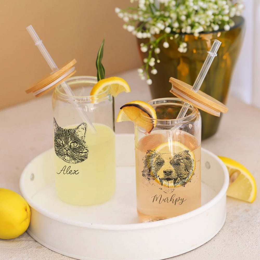 Personalized Name Pet Portrait Glass Up