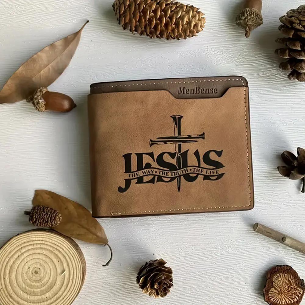 Men's PU Leather Simple Wallet with Jesus Pattern