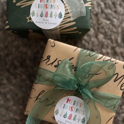 Personliga God Jul-klistermärken med efternamn, dekaler för ask/paket/kuvert, festgåva, etiketter för högtider, julklapp för familj/barn