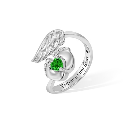 Personalized Angel Wings and Baby Feet Memorial Ring