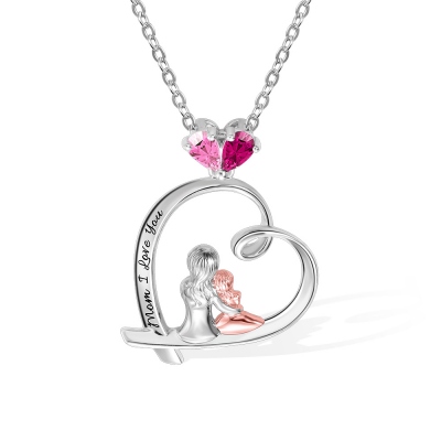 Personalisierte Geburtsstein Herz Halskette, Charakter Halskette mit Mutter und Kind, Muttertag Geschenk für neue Mama/Mutter/Großmutter/Ehefrau