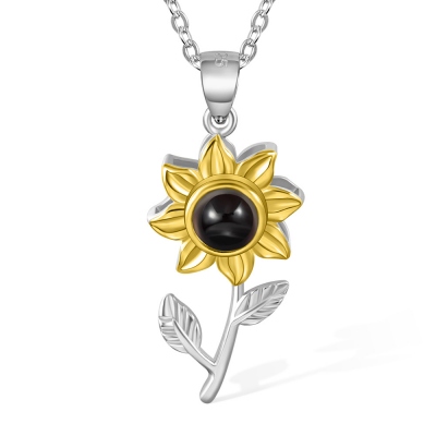 Custom Sunflower Projection Necklace, Sterling Silver 925 Sunflower Pendant Jewelry with I Love You in 100 Languages, Gift for Mom/Grandma/Teacher