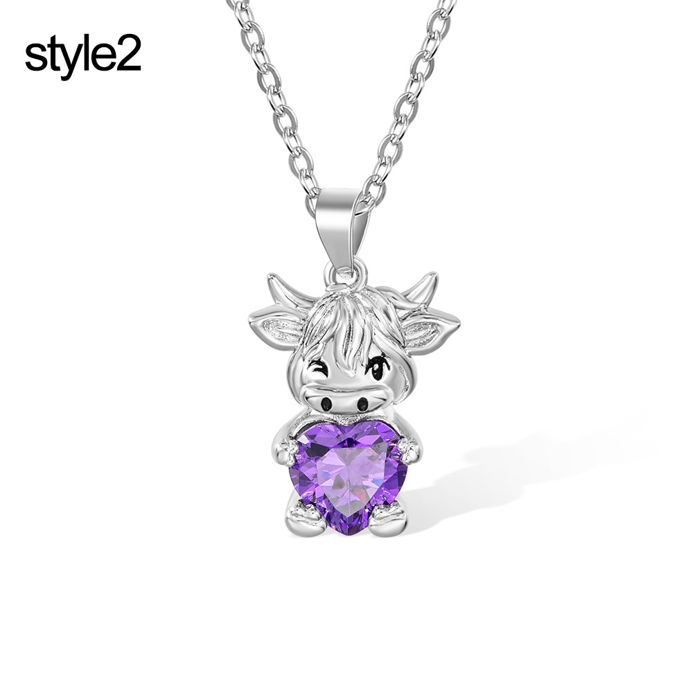 Custom Birthstone Highland Cow Necklace, Cow Necklace, Sterling Silver 925 Necklace, Cow Stuffed Jewelry, Birthday Gifts for Girls/Daughter/Girlfriend
