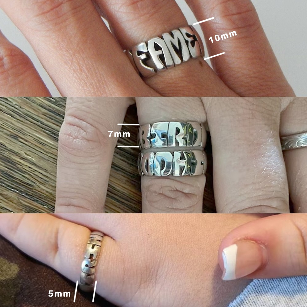 Custom Name Sterling Silver Name Ring, Hand Carved, 5mm, 7mm & 10mm Bands, Custom Ring, Personalized Ring, Silver Ring, Name Ring