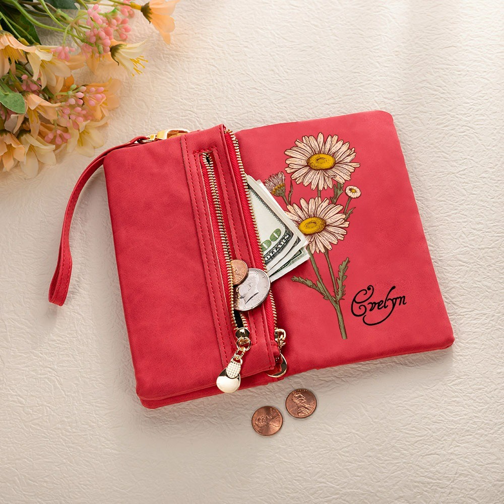 Personalized birth flower wallet