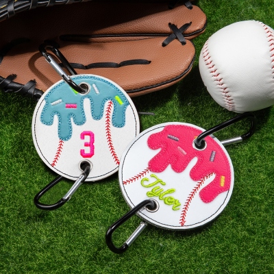 Custom Ice Cream Baseball & Softball Bag Charm, Personalized Name Embroidered Keychain, Unique Ice Cream Stick Baseball & Softball Bag Holder, Gift for Kids and Sports Lovers