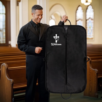 Custom Name Cross Pastor Garment Bag, Waterproof & Dust-Proof Clergy Apparel Bag with Leather Handle, Christian Travel Accessory, Gift for Pastors