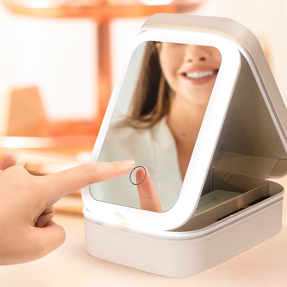 boîte de rangement de maquillage avec miroir lumineux à LED