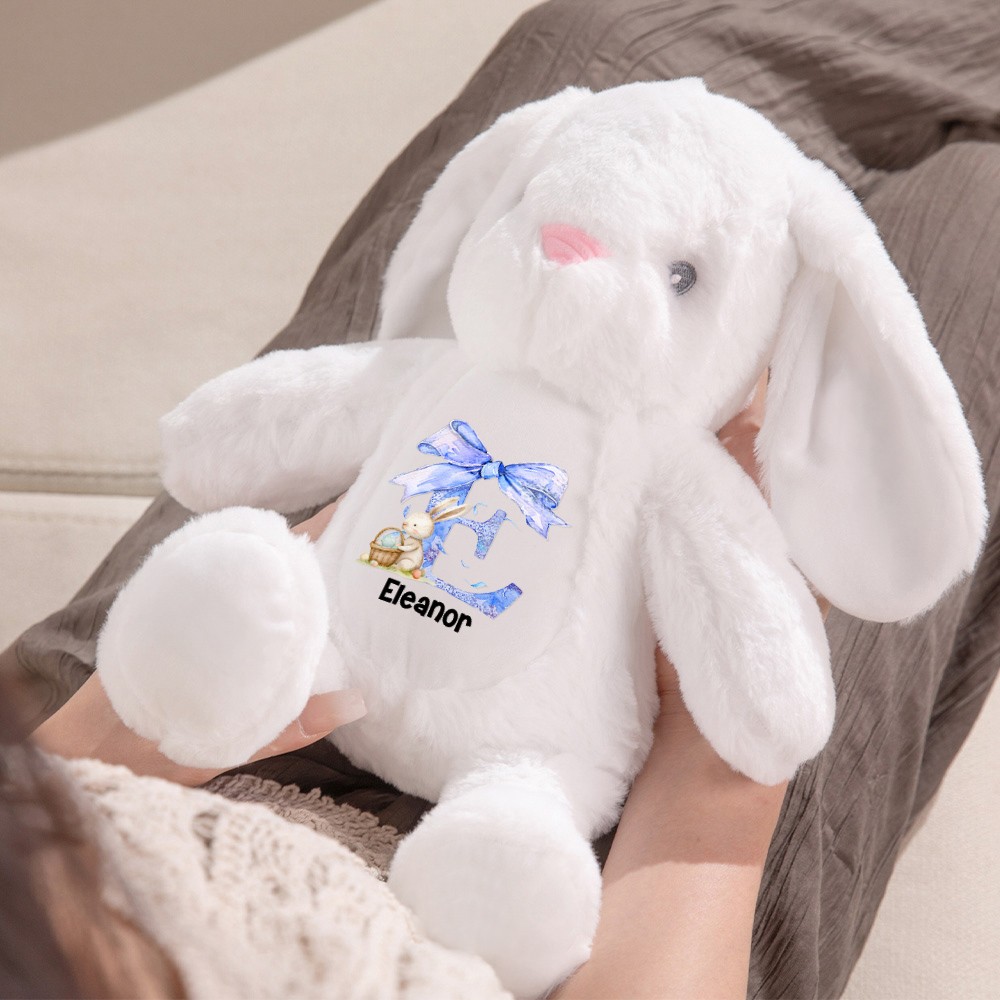 Poupée lapin personnalisée avec nœud rose et nom, peluche douce en forme de lapin, souvenir, décoration de Pâques, cadeau d'anniversaire/de Pâques pour enfants/filles