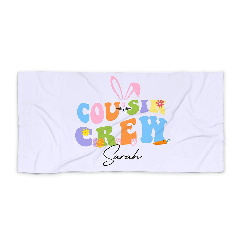 Personalized Cousin Crew Easter Beach Towel Custom Name, Multicolor Towel for Family and Kids