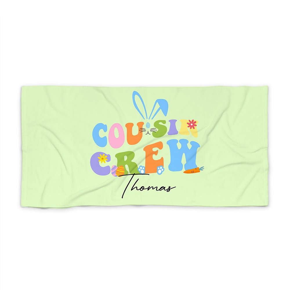 Personalized Cousin Crew Easter Beach Towel Custom Name, Multicolor Towel for Family and Kids