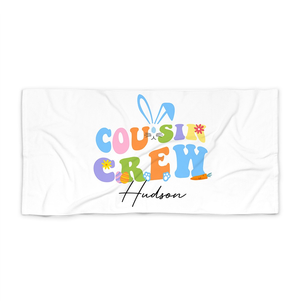 Personalized Cousin Crew Easter Beach Towel Custom Name, Multicolor Towel for Family and Kids