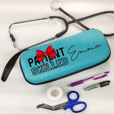 Personalized Name Coquette Bow Stethoscope Case, Stethoscope Storage Box with Mesh Bag, Graduation/Appreciation Gift for Nurses/Doctors/Medical Staff