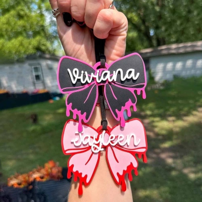 Personalized Halloween Spooky Bow Name Tag, Custom Colorful Bow Tag, Trick or Treat Basket Decor, Party Favors, Halloween Gift for Kids/Girls/Her