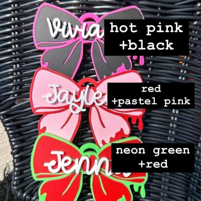 Personalized Halloween Spooky Bow Name Tag, Custom Colorful Bow Tag, Trick or Treat Basket Decor, Party Favors, Halloween Gift for Kids/Girls/Her