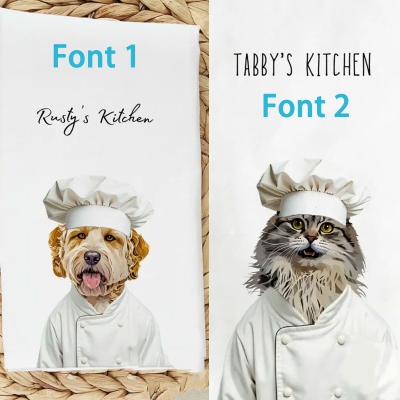 Personalized 1-3 Pet Photo & Name Kitchen Towel, Dog/Cat Portrait Tea Towel, Kitchen Accessory, Housewarming/Christmas Gift for Hostess/Pet Owners