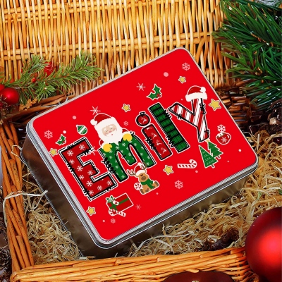 Boîte à friandises personnalisée avec couvercle, motif dessin animé de Noël, boîte à biscuits, récipient en fer blanc, cadeau de fête, cadeau de Noël pour enfants/familles