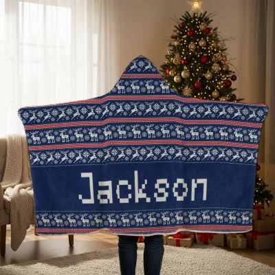 Personalized Fair Isle Style Christmas Soft Hooded Blanket with Name, Multicolor Christmas Hooded Blanket, Christmas Gift