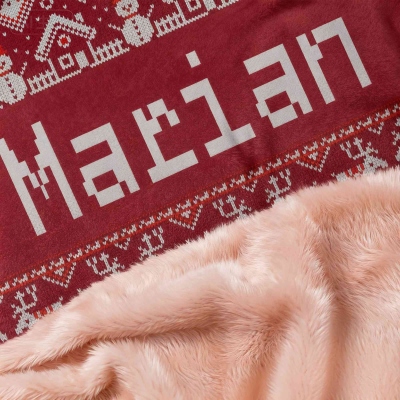 Personalized Fair Isle Style Christmas Soft Hooded Blanket with Name, Multicolor Christmas Hooded Blanket, Christmas Gift