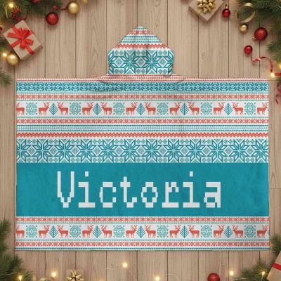 Personalized Fair Isle Style Christmas Soft Hooded Blanket with Name, Multicolor Christmas Hooded Blanket, Christmas Gift