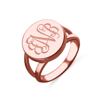 Rose Gold Circle Signet Monogram Ring