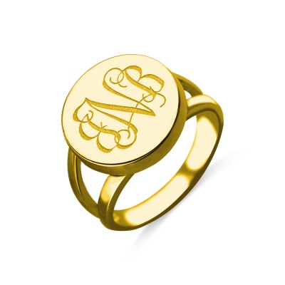 18K Gold Plated Circle Monogram Signet Ring
