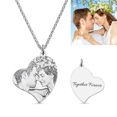 Personalized Heart Necklace Engraved Photo Sterling Silver