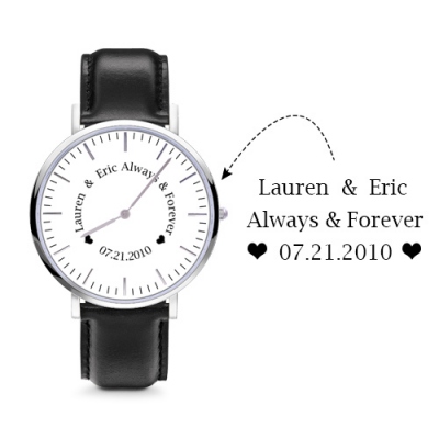 Personalized Black Leather Watch Engravable for Man/Woman