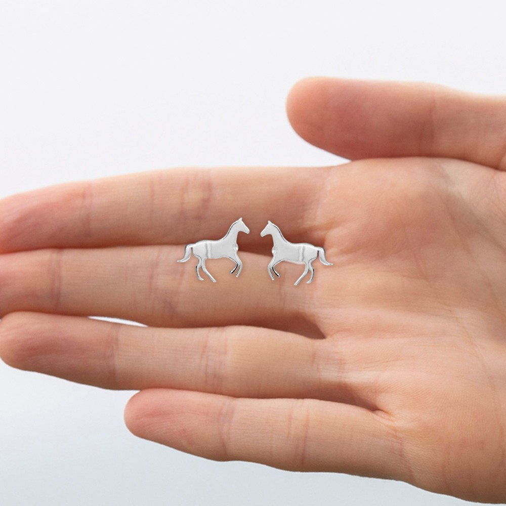 Horse Stud Earrings in Sterling Silver, Cute Tiny Animal Earrings, Minimalist Little Galloping Horse Jewelry Gift for Her, Animal Lover