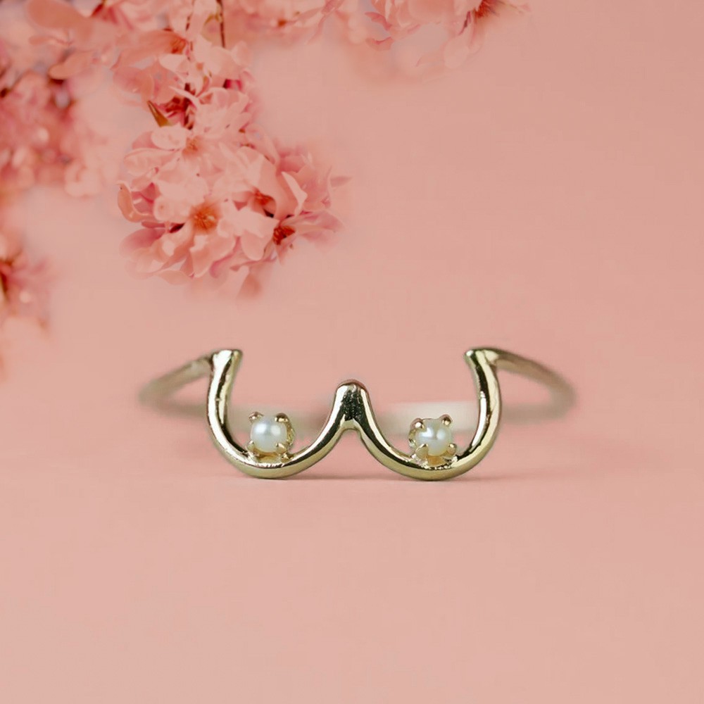 Custom Boob Ring with Birthstone Ring, Unique Silver Boob Body Jewelry, for Breast Cancer Awareness & Celebrating Breastfeeding