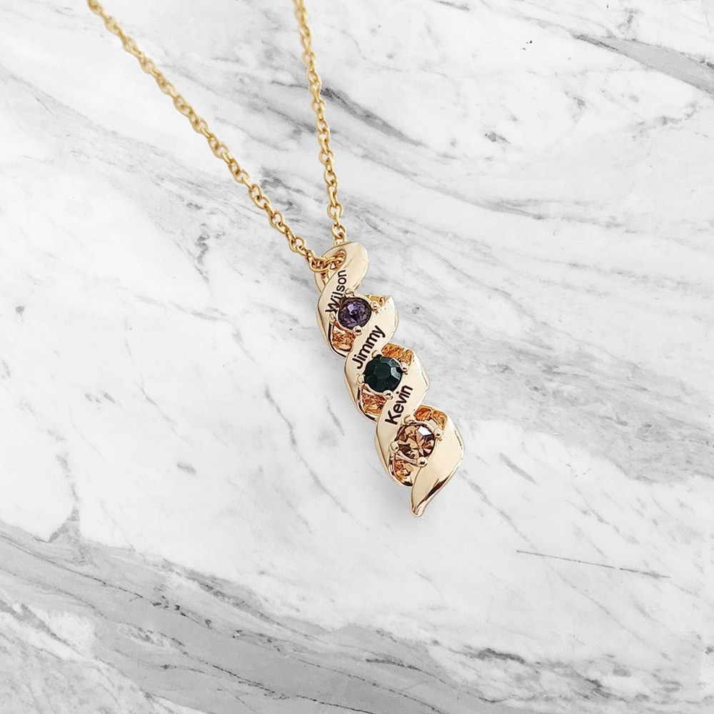 Personalized Name Cascading Necklace, Family Birthstone Necklace