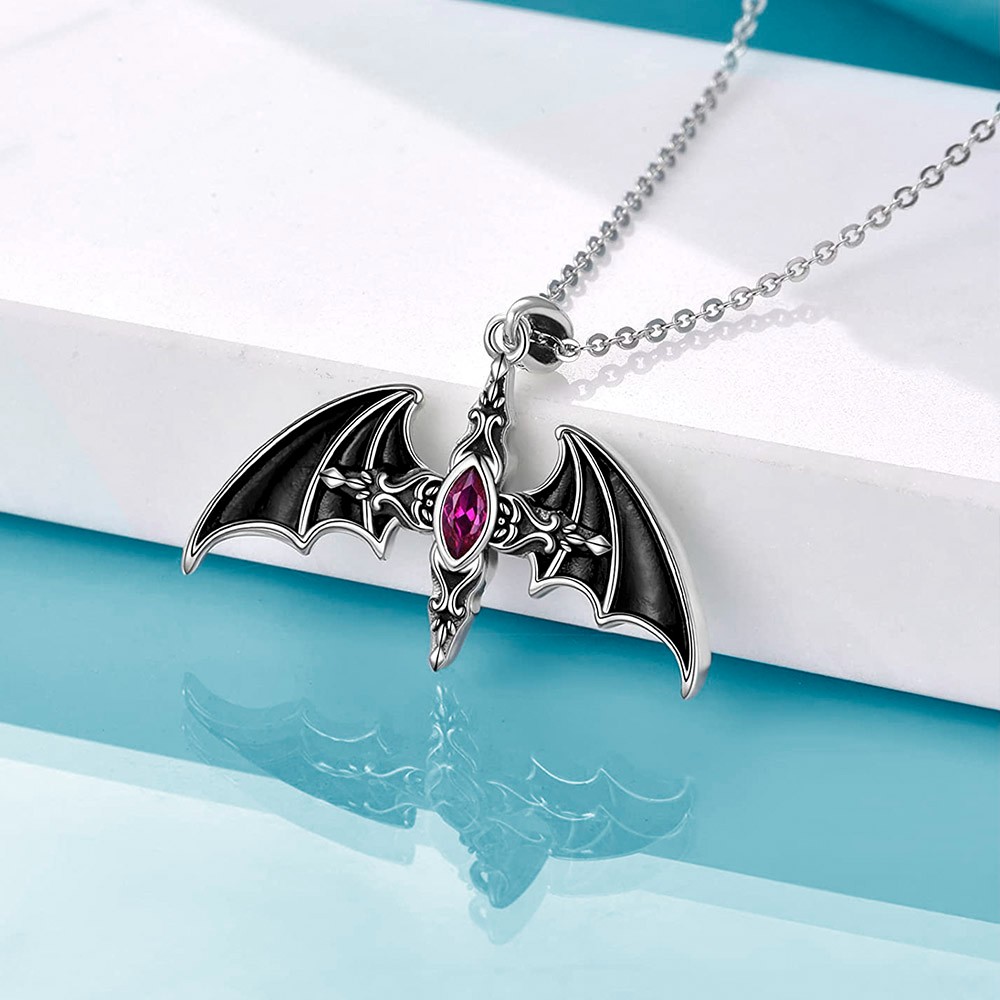 Bat Necklace with Birthstone