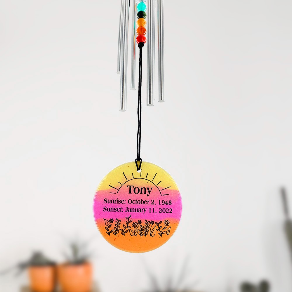 Custom Memorial Wind Chime, Remembrance Sunrise Sunset Rainbow Beaded