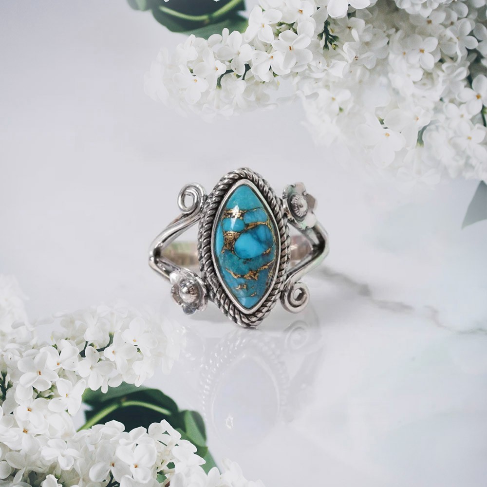 koperen turquoise ring