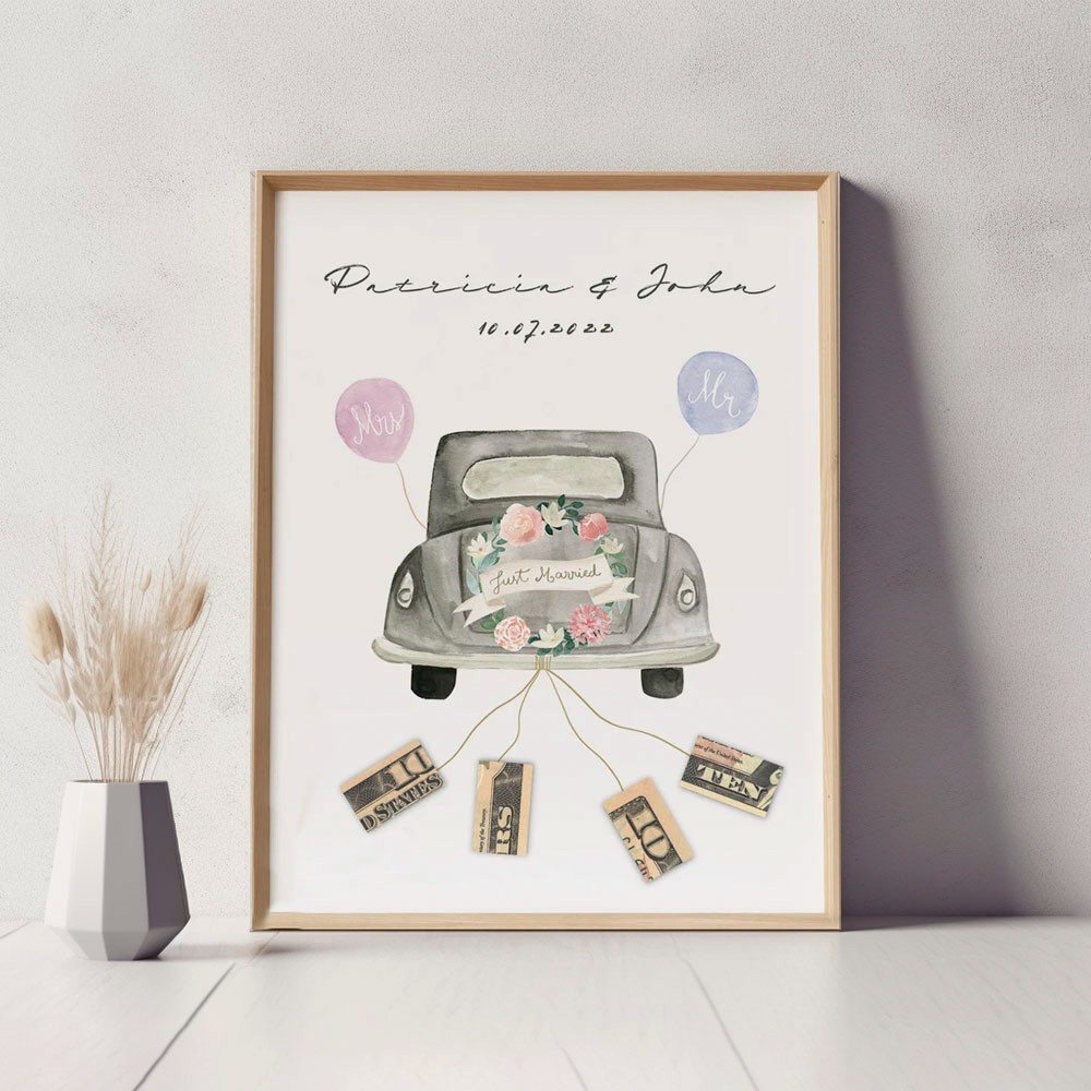 Décoration Mariage LED Seutgjie Cadeau Mariage En Bois - Forme Voiture Avec Guirlande LED - Idée Originale Pour Argent Ou Cadeau Boîte Argent Mariage Bois