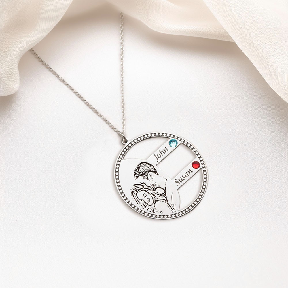 Personalized Family Portrait Name Necklace, Birthstone Necklace, Family ...