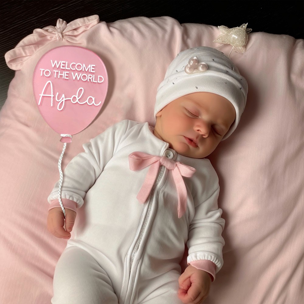 Personalized Balloon Acrylic Disc, Plaque, Baby Announcement, Name Announcement, Welcome to the World