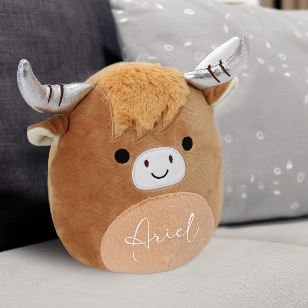 Personalized Name Highland Cow Plush Toy, Soft Brown Fluffy Cow