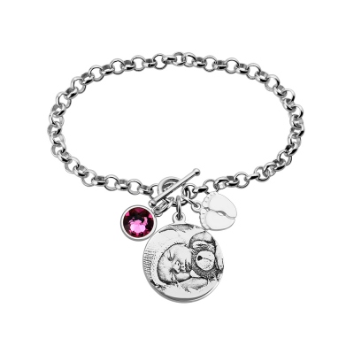Photo Bracelet with Baby Feet Charm for Mom
