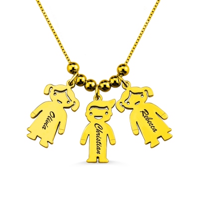 Engraved Kids Charm Name Necklace Gold Plated Silver