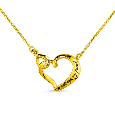 Infinity Love Heart Necklace With Birthstones Gold Plated