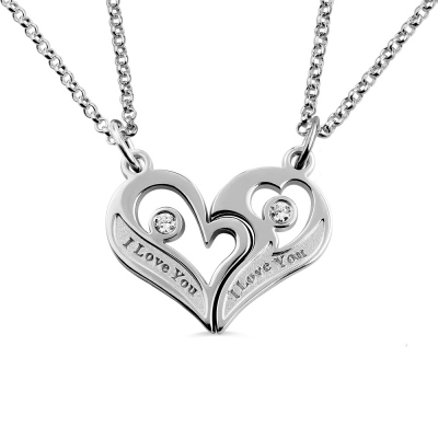 Couple's Breakable Heart Necklace With Birthstones Silver