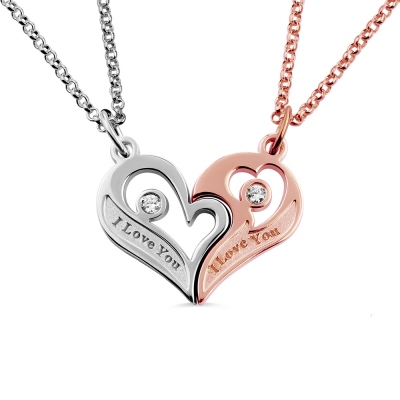 Couple's Breakable Heart Love Necklace with Birthstones Set of 2