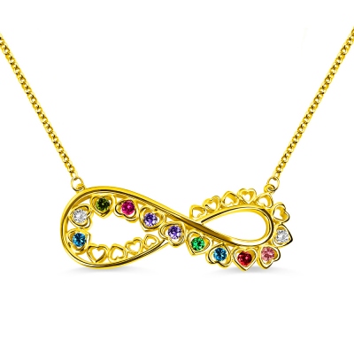 Unique Infinity Heart Necklace With Birthstones Gold Plated